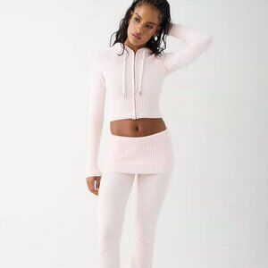 Retro Contrast Knit Zipper Hoodie & Low-Waist Pants Set – Effortlessly Chic